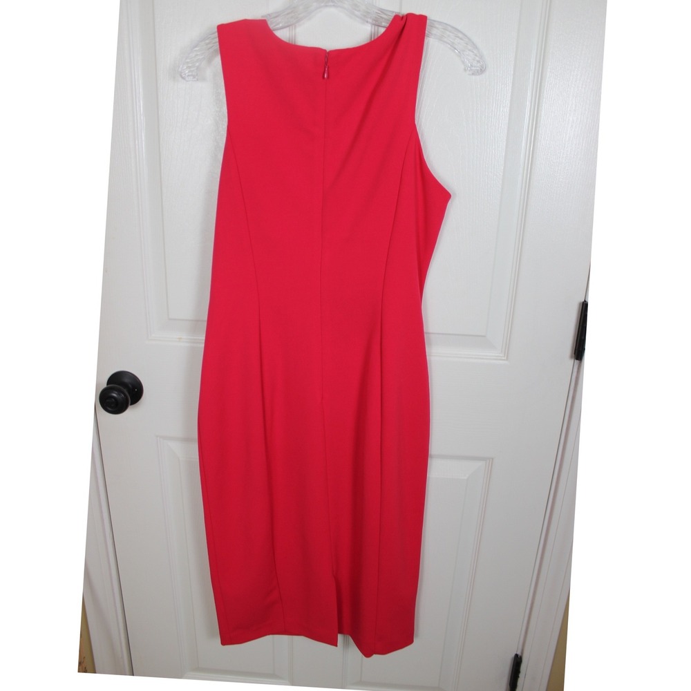 Calvin Klein Red Pleated High Neck Sleeveless Sheath Dress CD3C1M2U Size 8 - Picture 7 of 9